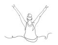 Continuous line drawing of cheering woman holding fists. Woman Silhouette Excited Hold Hands Up Raised Arms, Full Length Concept Royalty Free Stock Photo
