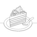 Continuous line drawing cheesecake piece of cake icon vector illustration concept Royalty Free Stock Photo