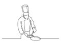 Continuous line drawing of chef making meal