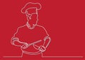 Continuous line drawing of chef sharpening knife Royalty Free Stock Photo