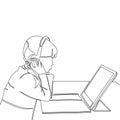 Continuous line drawing Child learning in front of tablet computer symbolizing online education and digital learning concept Royalty Free Stock Photo