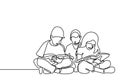 Continuous line drawing of children reading book vector illustration Royalty Free Stock Photo