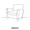 Continuous line drawing of Classic armchair. Symbol of comfort and convenience. Home furniture. Template for your design works.