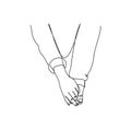 Continuous line drawing of Close up at couple hands holding each other vector illustration sketch hand drawn with black lines Royalty Free Stock Photo