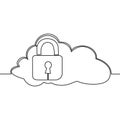 Continuous line drawing Cloud with padlock Locked cloud symbol icon vector illustration concept