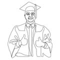 Continuous line drawing. College graduate with hat and mantle. Vector illustration Royalty Free Stock Photo