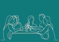 Continuous line drawing of company of friends dining in restaurant Royalty Free Stock Photo