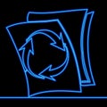 Continuous line drawing Copy documents file duplicates icon neon glow vector illustration concept