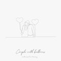 Continuous line drawing. couple with balloons. simple vector illustration. couple with balloons concept hand drawing sketch line Royalty Free Stock Photo