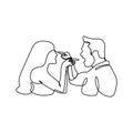 Continuous line drawing of couple in conflict. Man and women talking each other with angry gesture vector illustration isolated