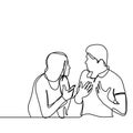 Continuous line drawing of couple in conflict. Man and women talking each other with angry gesture vector illustration isolated Royalty Free Stock Photo