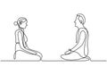 Continuous line drawing of couple doing yoga meditation. Young man and woman sitting with folded legs and facing each other Royalty Free Stock Photo