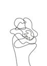 Couple hug. People embracing in continuous line art drawing style. One person giving the shoulder to another. Support and backing Royalty Free Stock Photo