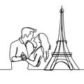 continuous line drawing of couple in Paris - Vector illustration Royalty Free Stock Photo