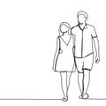 continuous line drawing of couple walking with casual style - Vector illustration