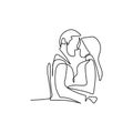 Continuous line drawing of couples hugging each other. Loving man and woman standing facing each other holding hands black linear Royalty Free Stock Photo
