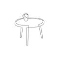 Continuous line drawing of cup of coffee on table. Linear silhouette furniture for home interior decorations of hygge