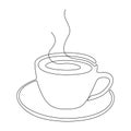 Continuous line drawing of cup of coffee or tea. Contour of Hot drink with smoke isolated on white background. Abstract Royalty Free Stock Photo