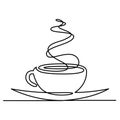 Continuous line drawing of cup of tea or coffee with steam linear icon. Thin line vector hot drink illustration. Contour Royalty Free Stock Photo