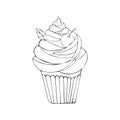 Continuous line drawing. Cupcake in vector. Symbol of celebration isolated on white background. Wedding cake in art line. Hand Royalty Free Stock Photo
