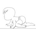 Continuous line drawing Cute crawling baby concept