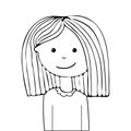 Continuous line, drawing of cute girl. Art line illustration. Funny girl smiling, sketch for your design. Female character in the Royalty Free Stock Photo
