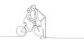 Continuous line drawing of cute romantic couple kissing on bike with love vector illustration Royalty Free Stock Photo