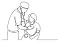 Continuous line drawing of doctor examining female patient