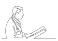 Continuous line drawing of doctor reading papers