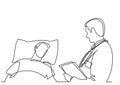 Continuous line drawing of doctor talking with patient lying in bed