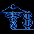 Continuous line drawing dollar sign and symbol of medicine icon neon glow vector illustration concept Royalty Free Stock Photo