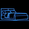 Continuous line drawing Double bed bedroom and hotel furniture icon neon glow vector illustration concept Royalty Free Stock Photo