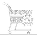 Continuous line drawing E-mail sign in a shopping cart Internet shopping icon vector illustration concept Royalty Free Stock Photo