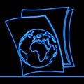 Continuous line drawing Earth and list Online data icon neon glow vector illustration concept Royalty Free Stock Photo