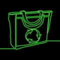 Continuous line drawing Eco shopping handbag neon