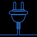 Continuous line drawing Electric plug Power cable with plug icon neon glow vector illustration concept Royalty Free Stock Photo