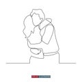 Continuous line drawing of embrace. A man hugs a woman. Template for your design works. Vector illustration