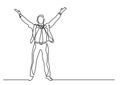 Continuous line drawing of emotional business person raising hands to heaven