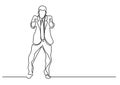 Continuous line drawing of emotional business person showing thumbs up