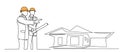 Continuous line drawing engineer building Construction supervision vector illustration simple.industry ,home,industries