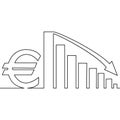 Continuous line drawing euro falling chart concept Royalty Free Stock Photo