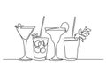 Continuous line drawing of exotic cocktail drinks