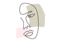 Continuous line, drawing of faces, fashion minimalist concept, vector illustration. Woman abstract face hand drawn isolated on