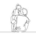 Continuous line drawing of father and his daughter vector illustration trendy character minimalist design