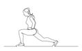 Continuous line drawing of female athlete stretching legs