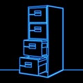 Continuous line drawing Filing cabinet with four drawer icon neon glow vector illustration concept Royalty Free Stock Photo