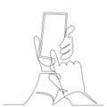 Continuous line drawing of finger touch smartphone Royalty Free Stock Photo
