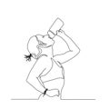 Continuous line drawing of fitness woman drinking water from the bottle . Design element , poster, wall art concept design with Royalty Free Stock Photo