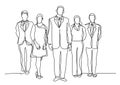Continuous line drawing of five standing business professionals
