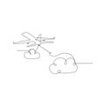 continuous line drawing of flying passenger plane. isolated sketch drawing of flying passenger plane line concept. outline thin Royalty Free Stock Photo